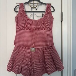 Meshki Ines Sleeveless Ruched Top and Issy Short in red gingham